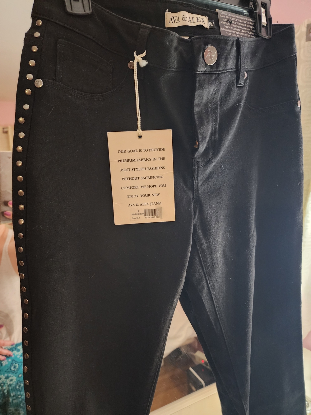 Women's Black Stud-Trim Jeans